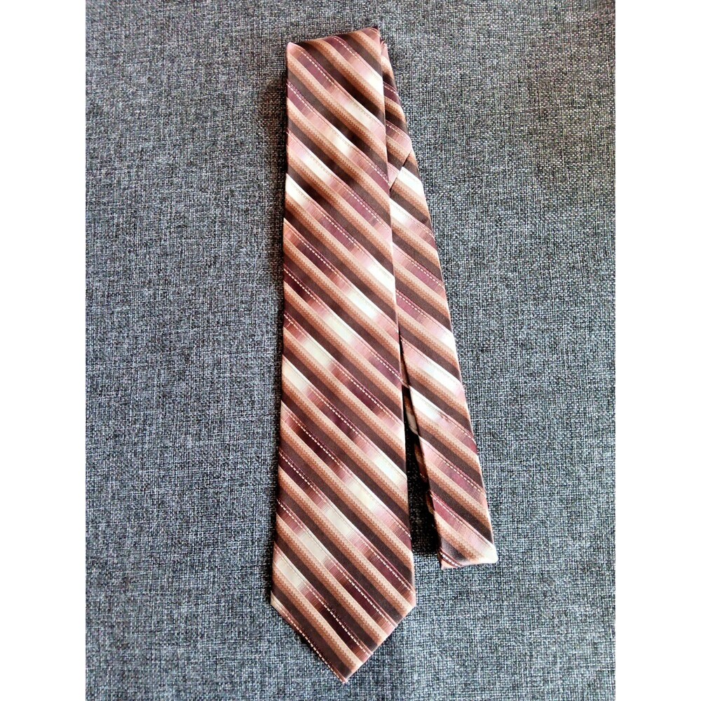 Tie 70s 80s 90s Y2K Mens Microfiber Brown Beige Stripe 3.75 Wide 64 Long